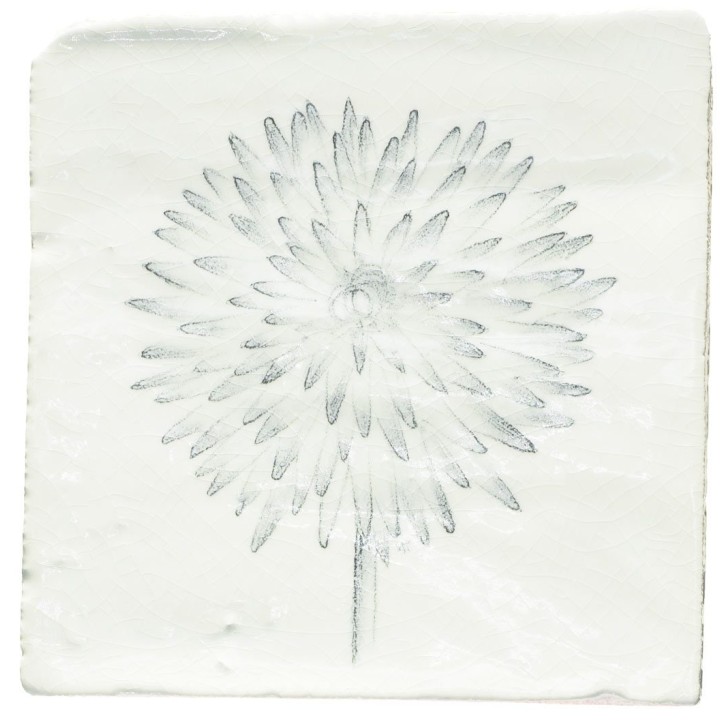 Cut out of a hand painted daffodil square tile in a charcoal etching style