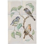 British Birds 2 handpainted wall tiles in colour featuring blue tit, robin and sparrow bird designs