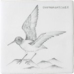 Cut out of a hand painted Oyster Catcher bird square tile in a classic charcoal style