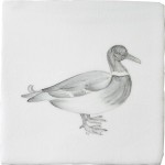 Cut out of a hand painted duck bird square tile in a classic charcoal style