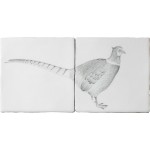 Cut out of a 2 tile panel of a hand painted pheasant bird in a classic charcoal style