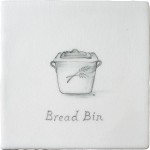 Vintage bread bin antique white tile with charcoal illustration