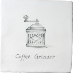 Vintage kitchen coffee grinder antique white tile with charcoal illustration