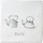 Vintage kitchen kettle antique white tile with charcoal illustration