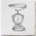 Vintage kitchen scales antique white taco tile with charcoal illustration