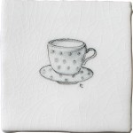 Vintage teacup antique white taco tile with charcoal illustration