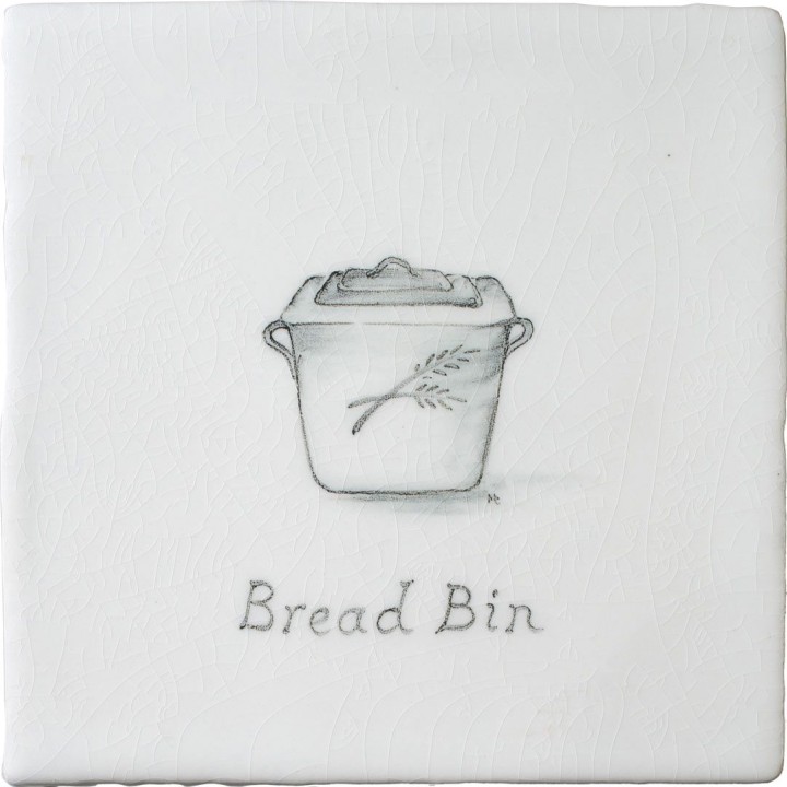 Vintage bread bin antique white tile with charcoal illustration