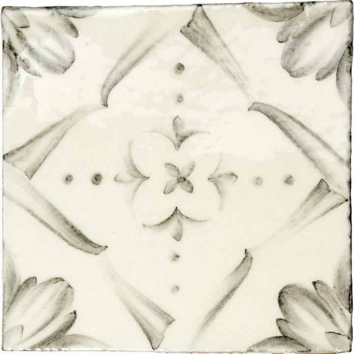 Ana hand painted patterned tile in Charcoal