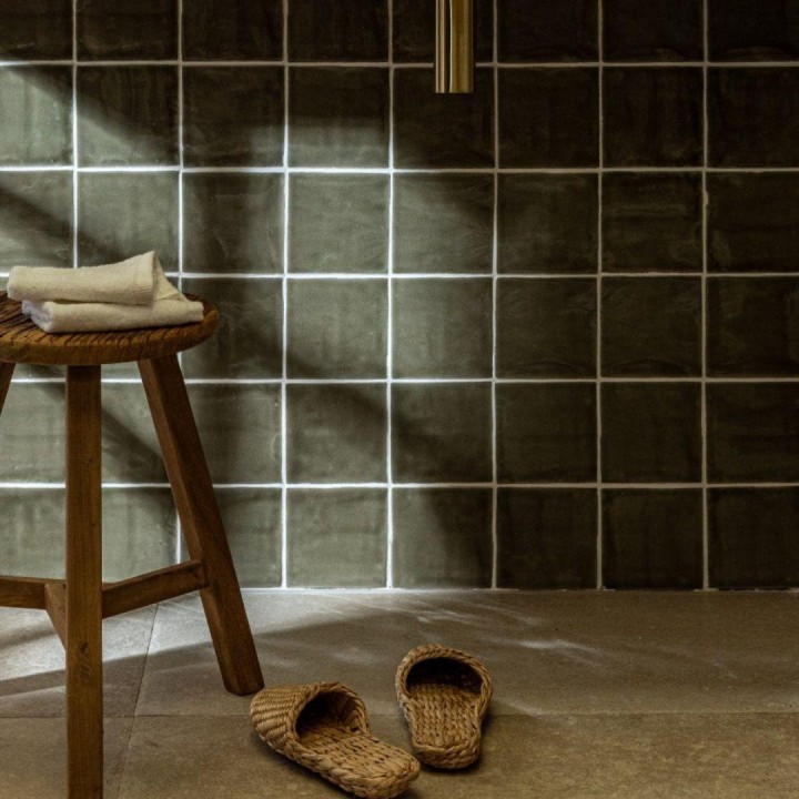 Bloomsbury Parlour Green square bathroom with floor
