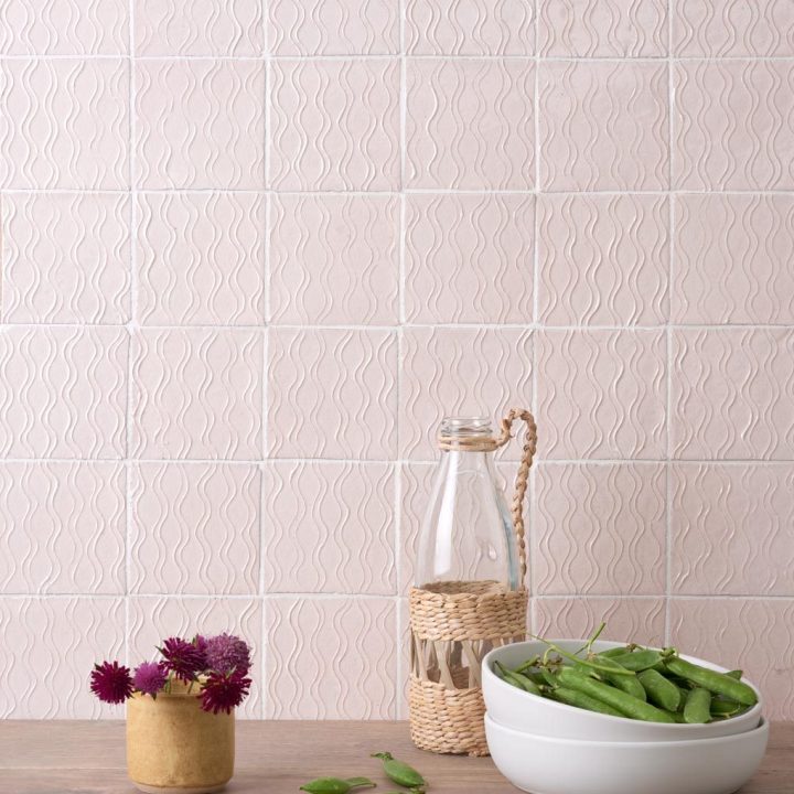Blush Clara hand piped pattern tiles, from our Halcyon collection