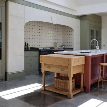 Contemporary Classics Antique White square wall tiles with studs in a kitchen designed by Huckleberry