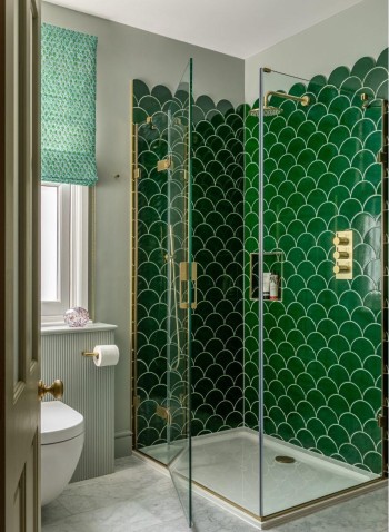 Soho So Emerald Scallop green tiles in a shower designed by Otta Design