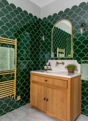 Soho So Emerald green scallops in a bathroom by Otta Design