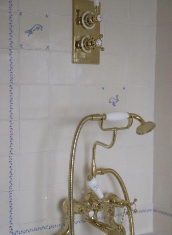 Wilding tiles and border pieces in Emma Diaz bathroom