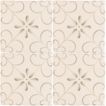 Four Hand painted, patterned Patisserie Colette wall tiles in Charcoal on an Antique White background