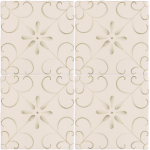 Four Hand painted, patterned Patisserie Colette wall tiles in Sage Green on an Antique White background