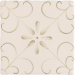 Hand painted, patterned Patisserie Colette wall tile in Sage Green on an Antique White background