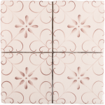 Four hand painted, patterned Patisserie Colette wall tiles in Earthy Rose on an Antique White background