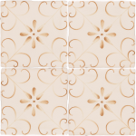 Four hand painted, patterned Patisserie Colette wall tiles in Warm Umber on an Antique White background