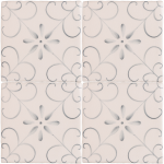 Group of four handpainted, patterned Patisserie Colette wall tiles in Grey Blue on a Chalk White background