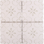 Group of four handpainted patterned Patisserie Colette wall tiles in Sage Green on a Chalk White background
