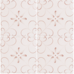A group of four hand painted patterned Patisserie Colette tiles in Earthy Rose on a Chalk White background