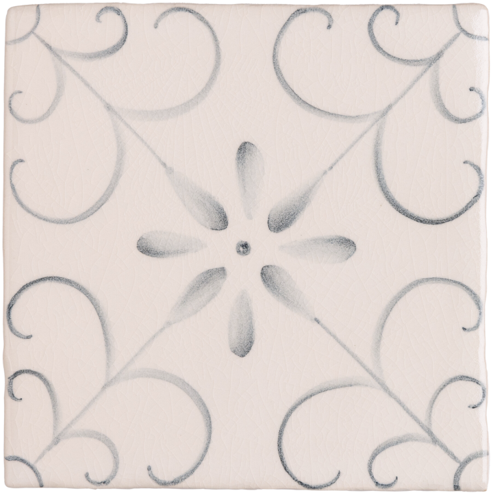 handpainted, patterned Patisserie Colette wall tile in Grey Blue on a Chalk White background