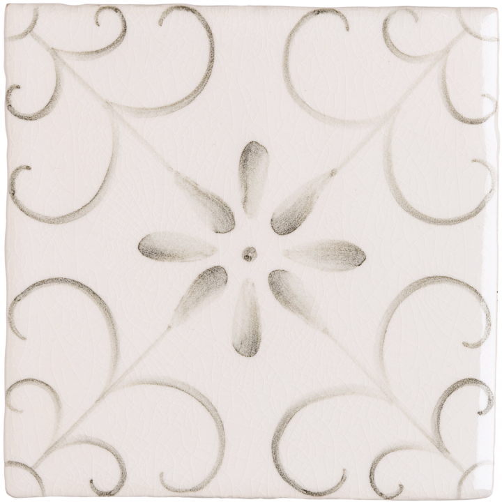 Handpainted, patterned Patisserie Colette wall tile in Sage Green on a Chalk White background