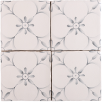 Patisserie Elodie hand painted pattern wall tiles in Grey Blue on a Chalk White background