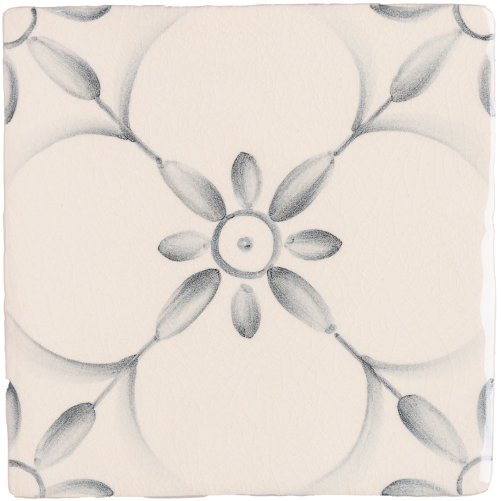 Patisserie Elodie patterned wall tile in Grey Blue on an Antique White background