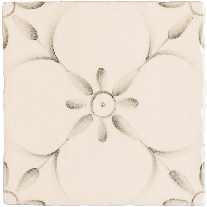 Patisserie Elodie handpainted wall tile in Charcoal on an Antique White background