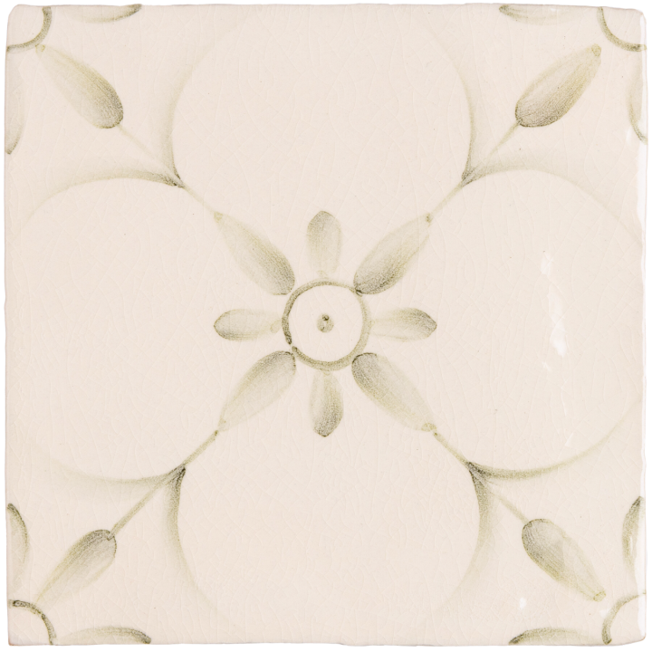 Patisserie Elodie handpainted wall tile in Sage Green on an Antique White background