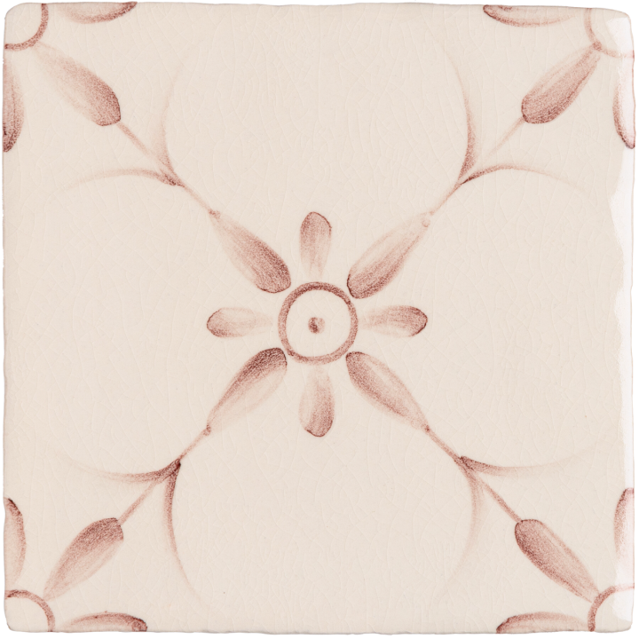 Patisserie Elodie handpainted wall tile in Earthy Rose on an Antique White background