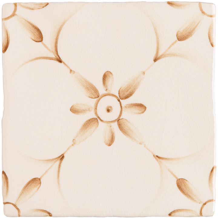 Patisserie Elodie patterned hand painted wall tile in Warm Umber on an Antique White background