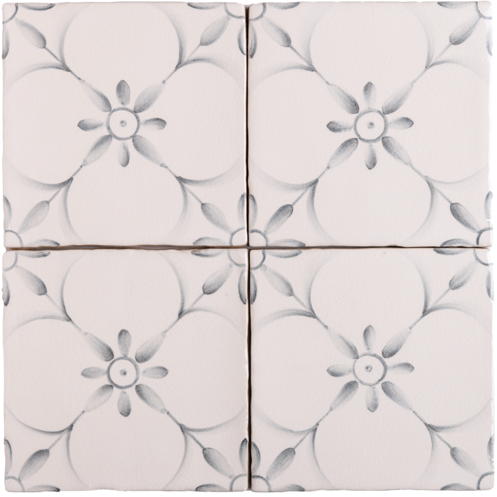 Patisserie Elodie hand painted pattern wall tiles in Grey Blue on a Chalk White background