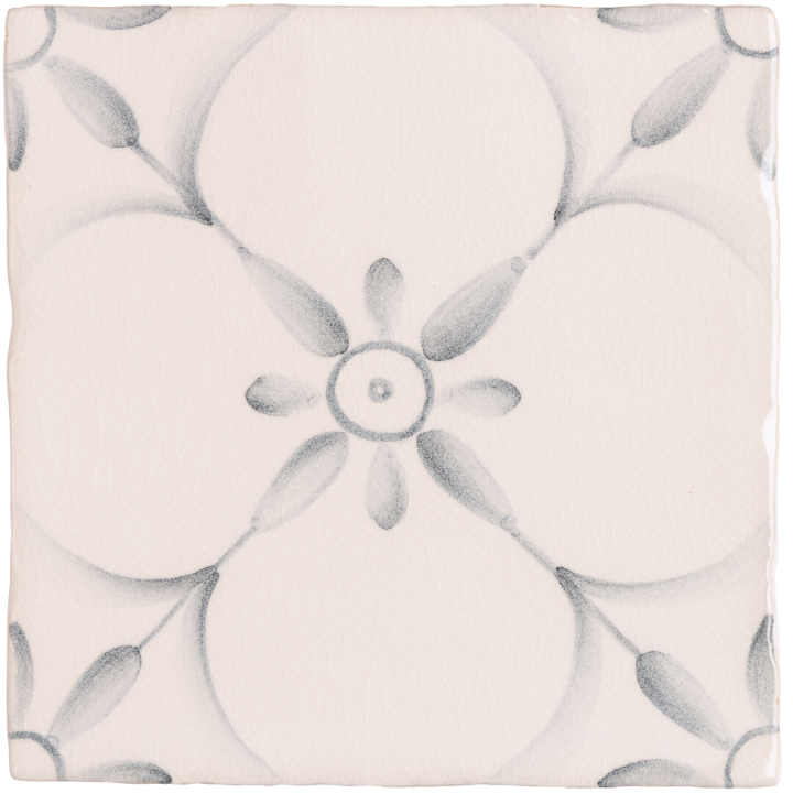 Patisserie Elodie hand painted wall tile in Grey Blue on a Chalk White background