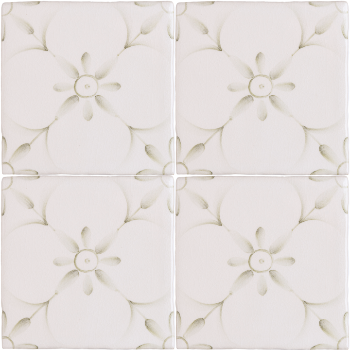 Patisserie Elodie wall tiles in Sage Green on a Chalk White background