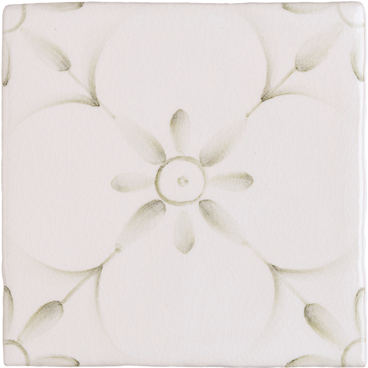 Patisserie Elodie patterned wall tiles in Sage Green on a Chalk White background