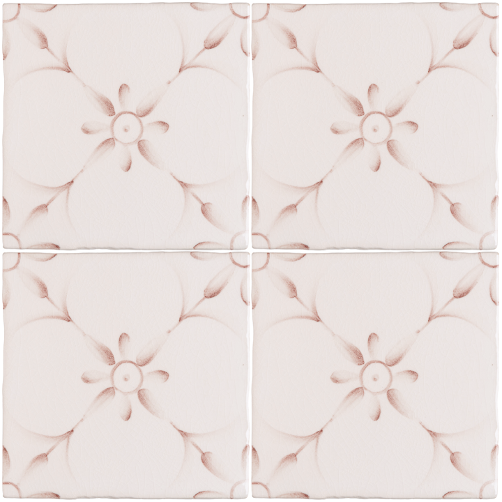 Patisserie Elodie handpainted patterned wall tiles in Earthy Rose on a Chalk White background
