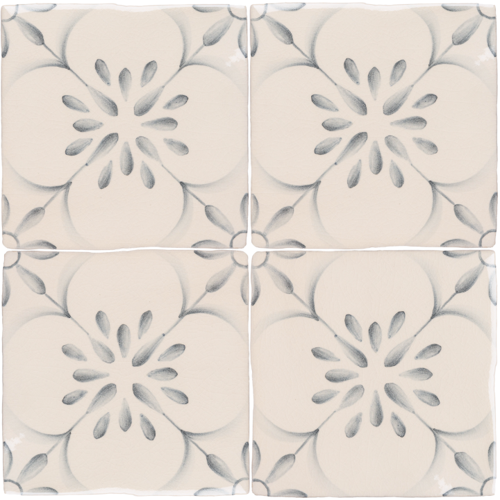 Patisserie Madeleine hand painted wall tiles in Grey Blue on an Antique White background
