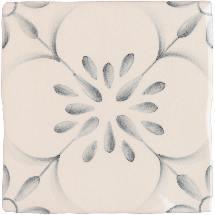 Patisserie Madeleine hand painted wall tile in Grey Blue on an Antique White background