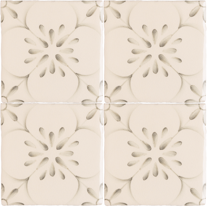 Patisserie Madeleine handpainted wall tiles in Charcoal on an Antique White background