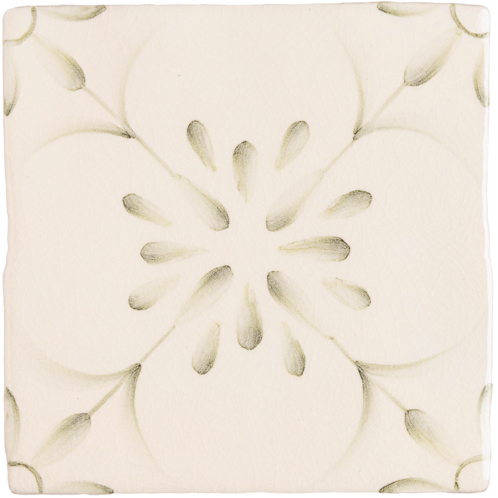 Patisserie Madeleine hand painted wall tile in Sage Green on an Antique White background
