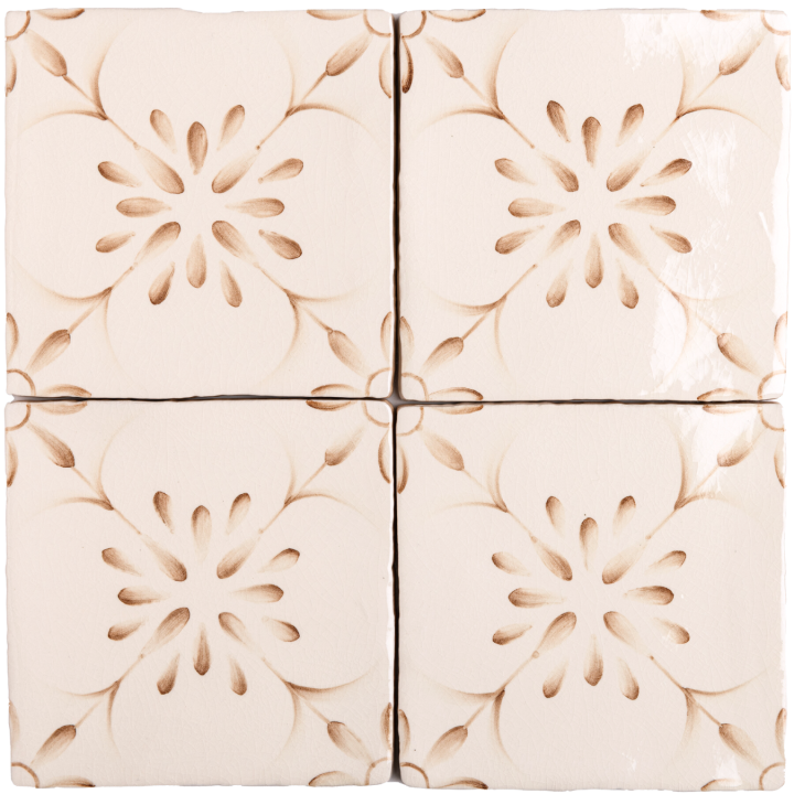 Patisserie Madeleine hand painted wall tiles in Warm Umber on an Antique White background