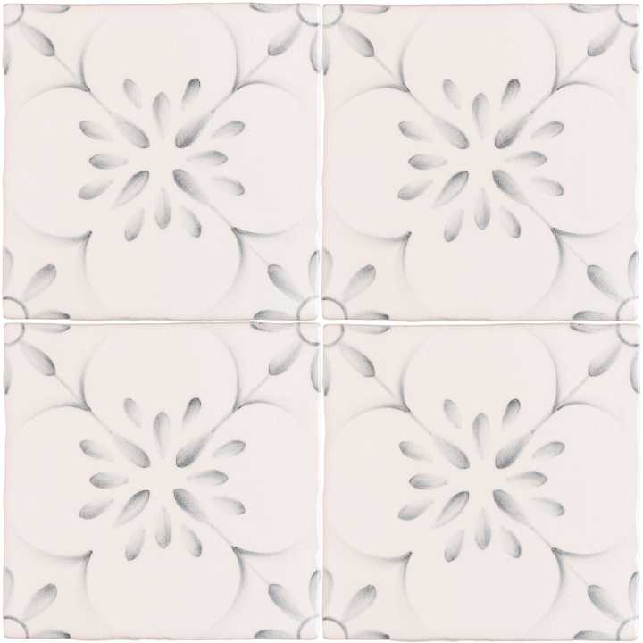 Patisserie Madeleine hand painted wall tiles in Grey Blue on a Chalk White background