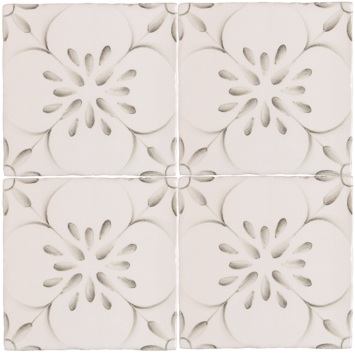 Patisserie Madeleine hand painted wall tiles in Charcoal on a Chalk White background