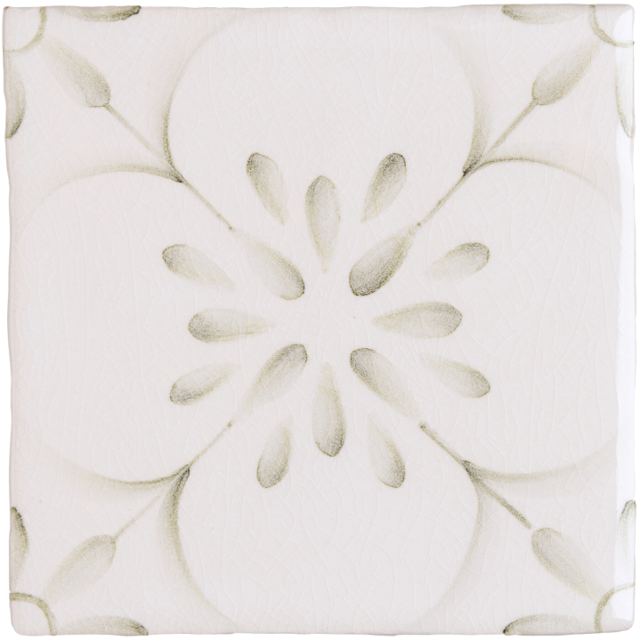 Patisserie Madeleine hand painted wall tile in Sage Green on a Chalk White background