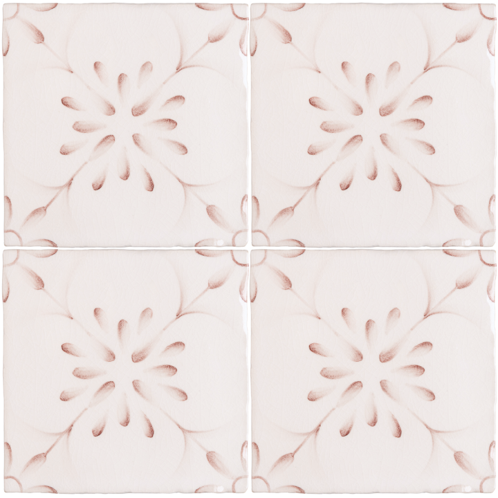 Patisserie Madeleine hand painted wall tiles in Earthy Rose on a Chalk White background