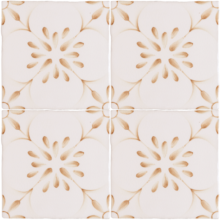 Patisserie Madeleine hand painted patterned wall tiles in Warm Umber on a Chalk White background