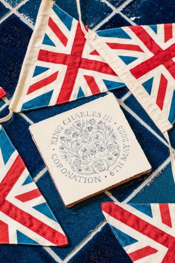 Handpainted king charles coronation tile union jack portrait